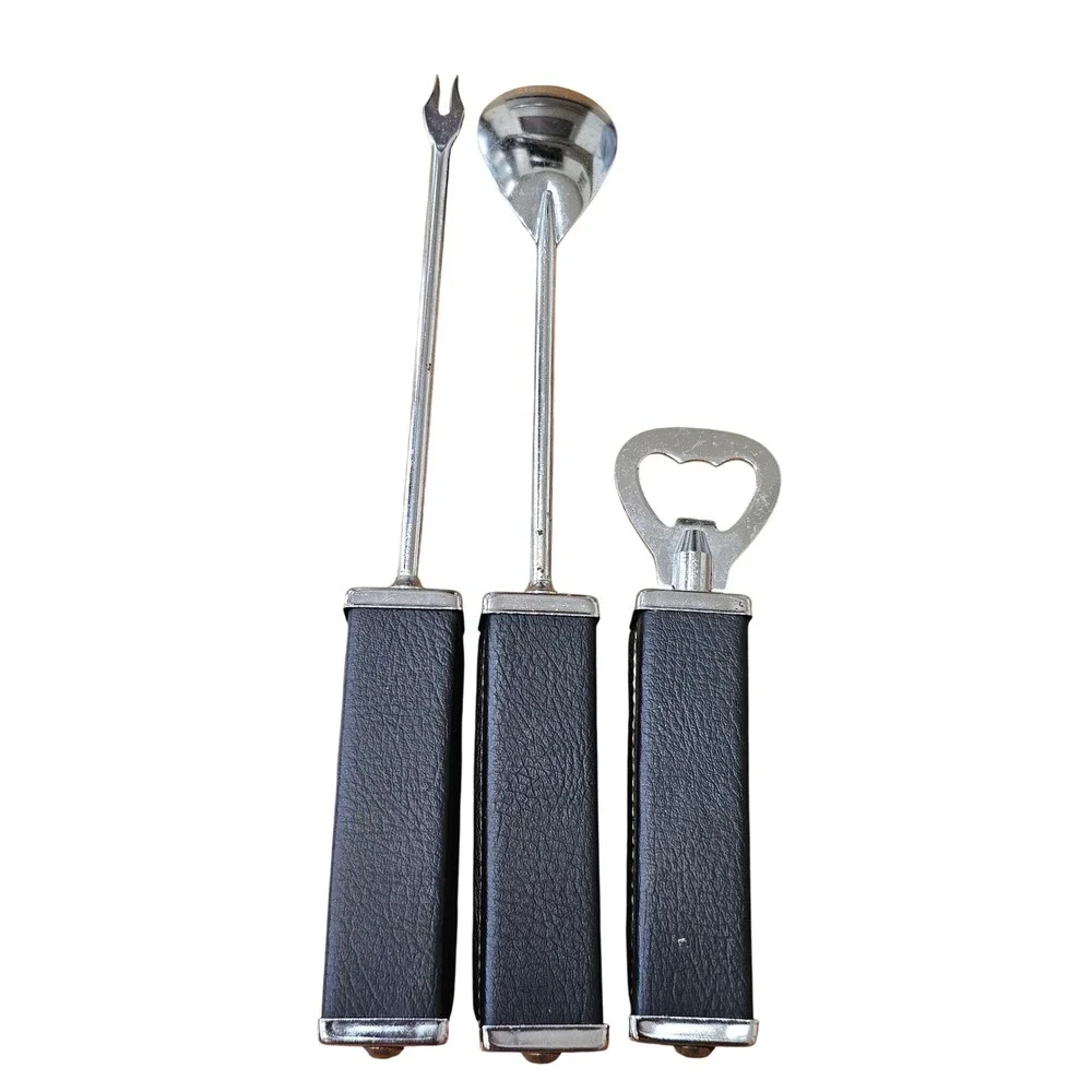 Mid Century Barware Set Black Trojan Spartan Bar Tools 3pc Set MCM Retro Mad Men